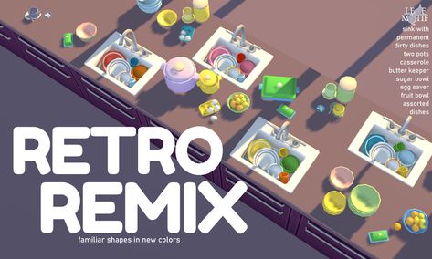 Retro Remix | Patreon Sims 4 Retro, Sims 4 Furniture, Sims 4 Kitchen, Butter Keeper, Sims 4 Clutter, Ceramic Egg, Sims 4 Expansions, Sims 4 Cc Packs, Dirty Dishes