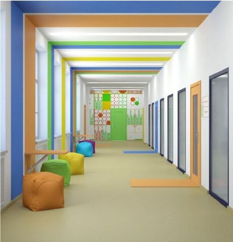 School Corridor Design, Children Hospital Design, Kindergarten Interior, Classroom Interior, Daycare Decor, School Building Design, Daycare Design, Corridor Design, School Hallways