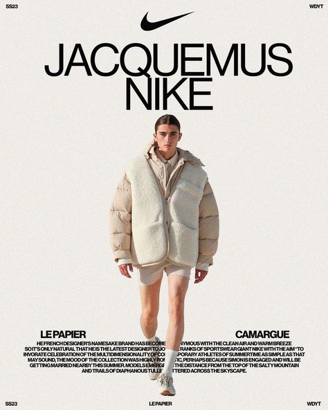 JOE DIVER on Instagram: “Some concept work around the recent Nike x Jacquemus collaboration - “Le Papier”. Let me know what you think . . . . .…” Jacquemus Poster, Jacquemus Branding, Editorial Graphics, Merch Shoot, Mises En Page Design Graphique, Fashion Poster Design, Desain Editorial, Editorial Layout, Latest Mens Fashion