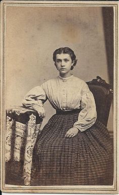 1860s blouse 1860s Garibaldi Blouse, Separates Outfit, Little Women Costumes, 1869 Fashion, 1860 Fashion, 19th Century Clothing, Hair Light, Patterned Skirt, Checkered Skirt