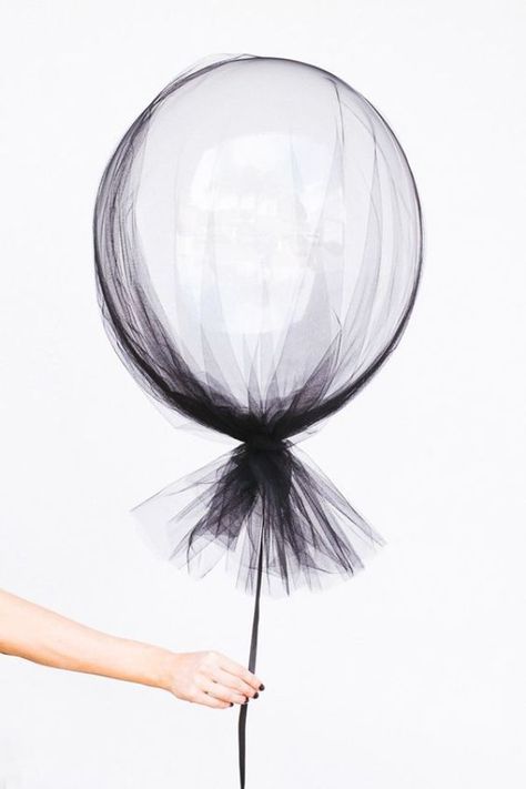 Sheer netted balloons: http://www.stylemepretty.com/living/2016/03/11/20-simple-ways-to-take-your-balloons-to-the-next-level/ Clear Balloons, Masquerade Party, Helium Balloons, Halloween Wedding, Inspiration For Kids, Fete Halloween, Party Inspiration, Baby Halloween, Party Decoration