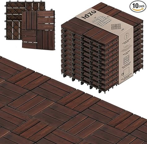 About this item DECK YOUR PERFECT SPACE: Deck Tiles are stunning choices to switch up your boring ground; Our interlocking deck tiles come in a variety of slat styles, and colors, from elegant dark brown to dazzling golden teak so you can get any look you want This page contains affiliate links. If you choose to make a purchase after clicking a link, I may receive a commission at no additional cost to you. Thank you for your support! Interlocking Patio Tiles, Wood Deck Tiles, Interlocking Floor Tiles, Decking Boards, Interlocking Deck Tiles, Deck Tiles, Flooring Tiles, Patio Tiles, Wood Plastic Composite