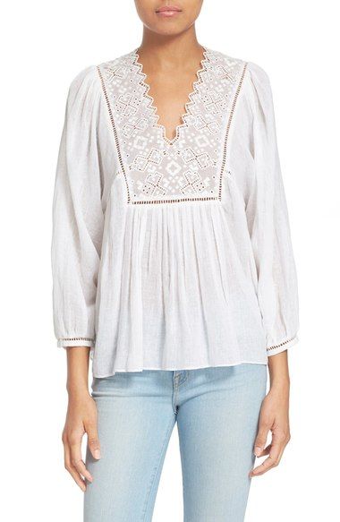 rebecca taylor lace trip top Ss23 Trends, Lace Tops For Women, Cotton Lace Tops, Ruched Blouse, White Peasant Blouse, White Blouses, Elegant Outfit Classy, Lace Dress Styles, Lace Trim Blouse