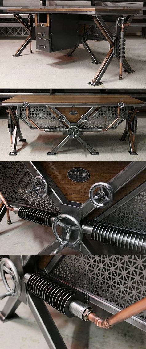 Industrial Bathroom Decor, Industrial Decor Kitchen, Steampunk Desk, Desk Industrial, Steampunk Table, Living Room Industrial, Steampunk Furniture, Industrial Sofa, Vintage Industrial Design