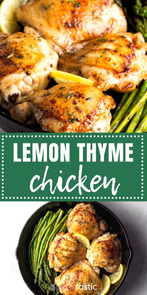 Lemon Thyme Chicken Marinade, Honey Thyme Chicken, Garlic Thyme Chicken, Lemon Chicken Leg Recipes, Chicken And Thyme Recipes, Lemon And Thyme Chicken, Recipe With Thyme, Whole 30 Lemon Chicken, Chicken Thyme Recipes