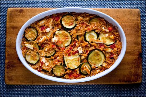 Orzo Casserole, Zucchini Orzo, Baked Orzo, Orzo Bake, Tomatoes Roasted, Eating Well Recipes, Baked Vegetables, Nyt Cooking, Roasted Peppers