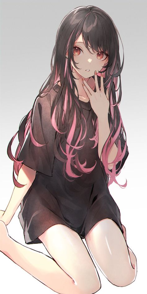 Pink And Black Hair, Anime Long Hair, Pink Hair Anime, Girl With Pink Hair, Anime Black Hair, 캐릭터 드로잉, Anime Hair, Long Hair Girl, Anime Oc