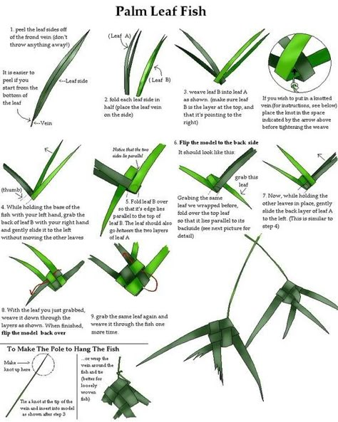 Fish Weaving, Leaf Weaving, Palm Sunday Crafts, Palm Weaving, Palm Cross, Palm Leaf Art, Palm Frond Art, Hawaiian Crafts, Flax Weaving