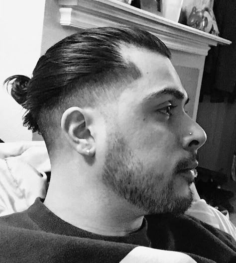 Man bun undercut. Bald fade into beard. Man Bun With Fade, Male Ponytail, Man Bun Haircut, Man Bun Undercut, Undercut With Beard, Man Bun Hairstyles, Cornrow Hairstyles For Men, Undercut Long Hair, Low Fade Haircut