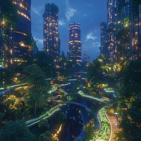 🌅 Futuristic Eco City: Nature Meets Technology at Dusk 🌆 This stunning urban landscape showcases eco-friendly skyscrapers intertwined with lush greenery. Enjoy vibrant parks with bioluminescent plants and smart transportation systems. Experience the future! 🌍✨ #EcoCity #Futuristic #BioluminescentPlants #midjourney Ecofuturism Aesthetic, Futuristic Japanese City, Eco City Concept, Futuristic Plants, Bioluminescent Plants, Solarpunk City, Eco Futurism, Earthship Home Plans, Ringed Planet