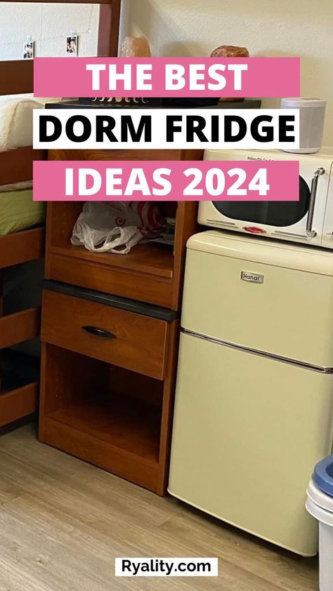 obsessed with these dorm room fridge area ideas Room Fridge Ideas, Dorm Fridge Organization, Dorm Room Fridge, Room Fridge, Fridge Organization Ideas, Fridge Ideas, Dorm Room Kitchen, Refrigerator Ideas, Dorm Fridge