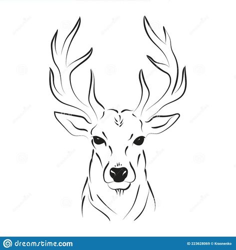 Buck Deer Drawing, Deer Head Drawing Easy, Reindeer Drawing Realistic, Animal Head Outline, Deer Head Sketch, Elk Drawing Sketch, How To Draw A Deer Head, Egal Drawings, Elk Drawing Easy