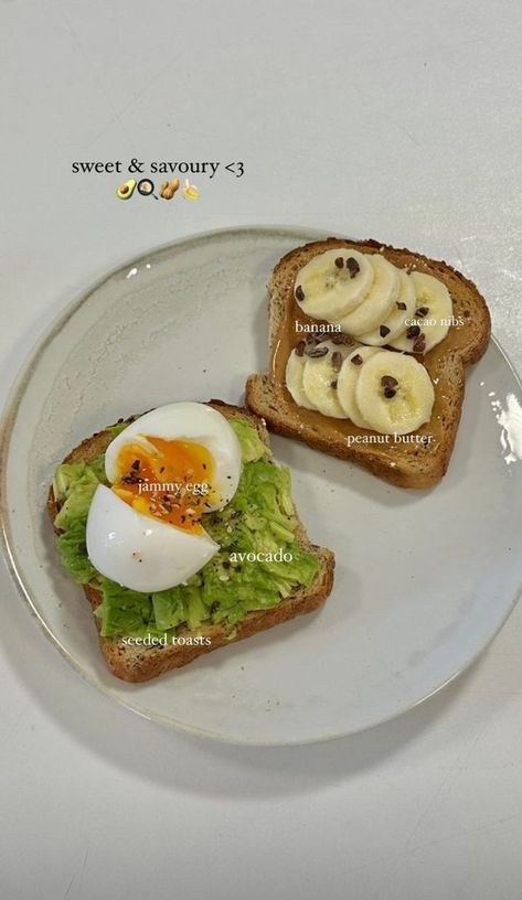 Sweet Avocado Toast, Pb And Banana Toast, Avocado Toast Lunch, Pb Banana Toast, Aesthetic Avocado Toast, Avocado Toast Aesthetic, Banana On Toast, Pb Toast, Toast With Banana