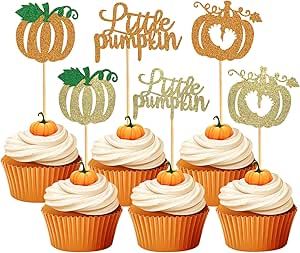 Pumpkin Theme Baby Shower, Baby Cupcake Toppers, Baby Shower Cake Decorations, Pumpkin Cupcake, Baby Cupcake, Baby Shower Cupcake Toppers, Dessert Party, Fiesta Baby Shower, Shower Cupcakes