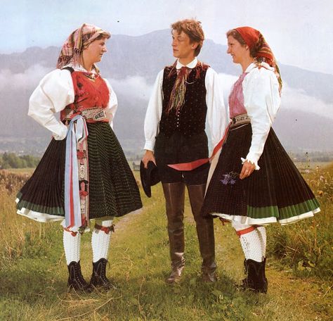 FolkCostume: Slovenian / Austrian Costume of Ziljska Dolina or Gailtal, Carinthia, Austria Slovenian Clothing, Swedish Clothing, Costumes Around The World, Folk Clothing, Culture Clothing, Black Costume, European Culture, National Dress, Folk Dresses