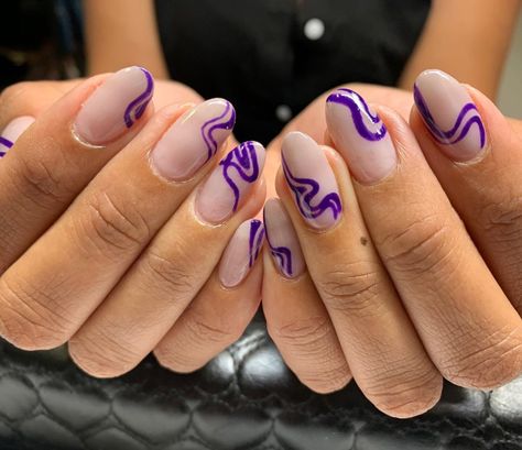 Tame Impala Nails, Lsu Nails, Purple Nail Art, Nice Nails, Purple Nail, Purple Swirl, Tame Impala, Summer Acrylic Nails, Nail Paint