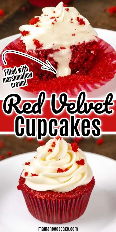 Red Velvet Cupcakes Recipe, Vanilla Cream Filling, Cupcake Cream, Blueberry Banana Bread, Sour Cream Coffee Cake, Marshmallow Cream, Dessert Bar Recipe, Velvet Cupcakes, Cupcake Recipe