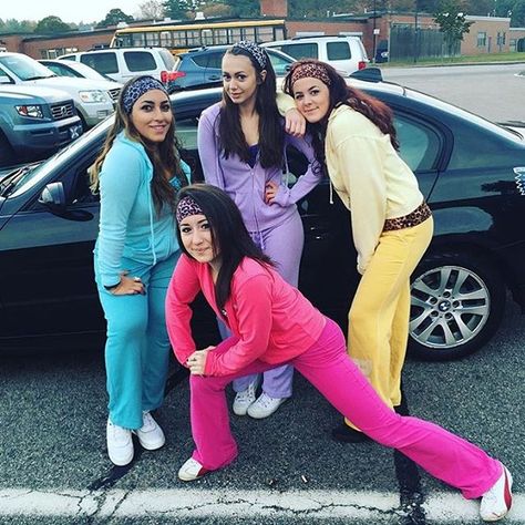 Pin for Later: Oops, We Did It Again . . . 31 Millennial Costumes That Are So Fetch The Cheetah Girls: The Costume Colorful sweatsuits and headbands are key to nailing this costume! Group Fancy Dress Ideas, Early 2000s Halloween Costumes, 2000s Halloween Costume, Group Fancy Dress, Spirit Week Ideas, Homecoming Spirit Week, Homecoming Themes, Group Costume Ideas, Senior Week