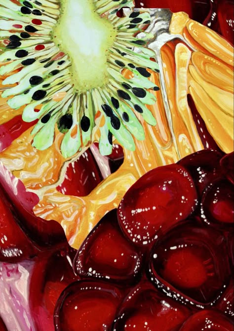 Close Up Fruit Photography, Angela Faustina Gcse Art, Gcse Art Annotation, Fruit Textiles, Fruit Collage Art, Angela Faustina, Gcse Art Textiles, Fruit Collage, Art Igcse