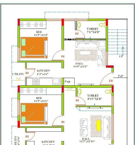 East Facing 30x40 House Plans with Vastu 1bhk 2 Portions in first floor,2bhk and 3bhk in First Floor ,Duplex 3bhk in First and Second Floor G+2 Rent House Plan, One Floor House Plans, 30x40 House Plans, Rent House, Two Bedroom House, Three Bedroom House, Kitchen Utilities, 3 Bedroom House, Pooja Rooms