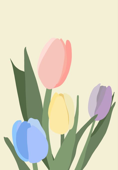 Aesthetic Posters Art Deco, Tulip Painting Easy, Poster Astetic, Tulipanes Aesthetic, Wallpaper Tulips, Aesthetic Green Wallpaper, Tulip Illustration, Pastel Tulips, Tulips Design