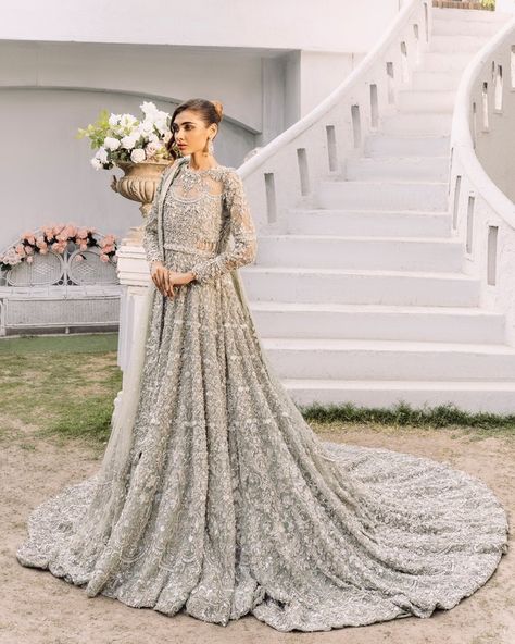 Witness the epitome of bridal elegance— Afreen from our Sayonee collection is an intricately hand-embroidered masterpiece, crafted by the finest artisans, perfect for the moment when only the extraordinary will do ✨💕 #IlsaBySamsara #MadeWithLove #IlsaBride #SamsaraBride #PakistaniWedding #PakistaniBride #PakistaniBridal #Valima #Walima #WalimaBride #ValimaBride #Barat #BaratBride www.ilsabysamsara.com Gown For Wedding, Grey Lehenga, Nikah Outfit, Lehenga Bridal, Walima Dress, Heavy Dresses, Asian Bridal Dresses, Tail Dress, Lehenga Gown