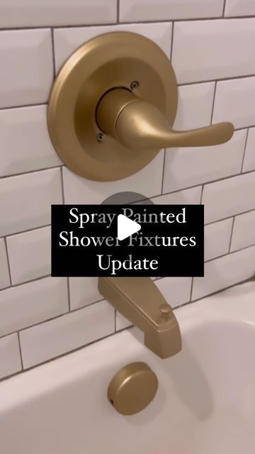 Spray Paint Shower Fixtures Gold, Small Bathroom Gold Fixtures, Rub N Buff Bathroom Fixtures, Paint Bathroom Hardware, Brass Spray Paint For Metal, Painting Bathroom Faucet, Spray Paint Shower Fixtures, Spray Paint Bathroom Fixtures, Gold Spray Paint Diy