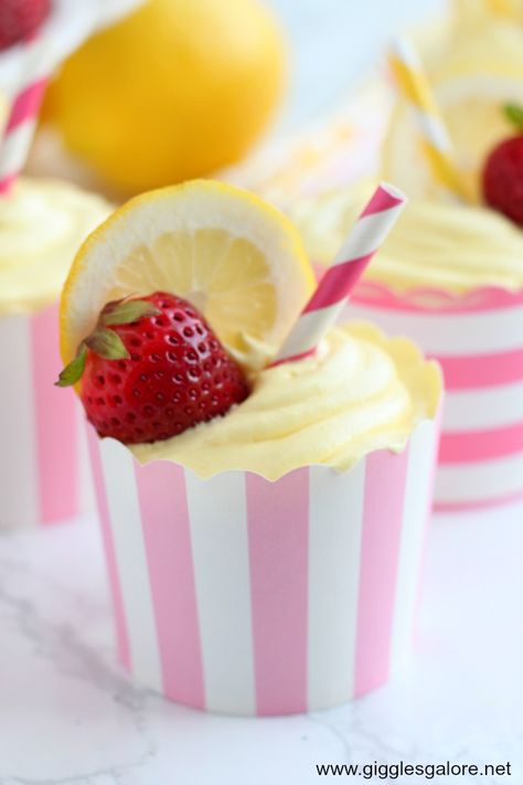 Strawberry Lemonade Cupcakes Rocket Ship Cakes, Strawberry Lemonade Cupcakes, Honey Lime Vinaigrette, Frosting Cupcakes, Homemade Strawberry Lemonade, Glass Of Lemonade, Lemonade Cupcakes, Homemade Snickers, Strawberry Cake Mix