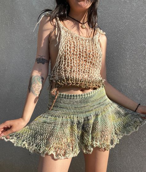 this mesh tank, mini skirt, cream cardigan, and green sweater have all been added to my shopppppp<3 ❗️❗️ Green Crochet Skirt, Distressed Crochet Dress, Crochet Mohair Skirt, Crochet Fairy Grunge Top, Crochet Dress Subversive, Mesh Cardigan, Cream Cardigan, Green Sweater, Mesh