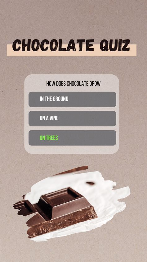 Chocolate Quiz for Instagram Stories. Use this Quiz to make a fun Story and engage your audience. It has 8 slides. Suitable for every content creator and for any niche. IF you are making chocolate deserts, cakes or just buying the best types of chocolate. Use this fun IG Game to see who is a true chocoholic. It uses all interactive story stickers, slider, poll and quiz. Compatible with Free and Pro Canva. This quiz is part of Shine on Stories templates. Quiz Box Instagram, Food Content Instagram Story, Quiz For Instagram Stories, Engagement Stories For Instagram, Type Something Instagram Story, Ig Story Engagement Ideas, Engagement Stories Instagram, Chocolate Content Ideas, Food Polls For Instagram Story