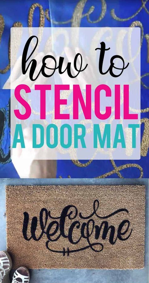 How to Stencil a Door Mat - Burton Avenue Stenciled Doors, Door Mat Diy, Cricut Stencils, Diy Crafts For Teens, Bantal Sofa, Custom Stencils, Custom Doormat, Diy Cricut, Stencil Diy