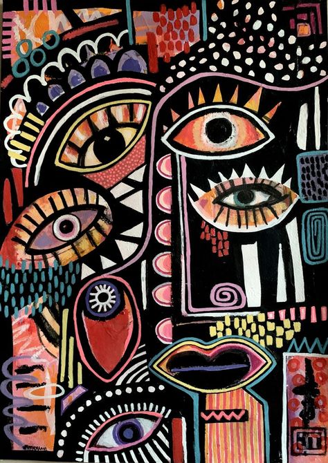 Funky Abstract Art, Eye Art Painting Abstract, Julia Trembicki, Abstract Eye Painting, Eye Abstract Art, Funky Art Painting, Art Funky, Arte Inspo, Hippie Art