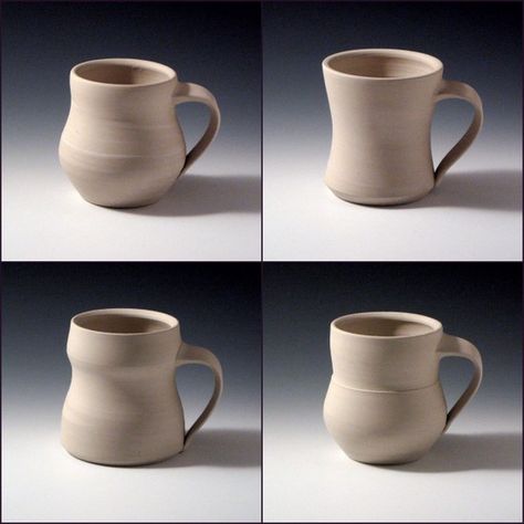 Interesting Pottery Shapes, Interesting Mug Shapes, Wheel Thrown Mugs Shape, Cup Shapes Pottery, Ceramic Mugs Shapes, Pottery Wheel Mug Ideas, Pottery Wheel Mug Shapes, Pottery Mug Shape Ideas, Pottery Altered Forms