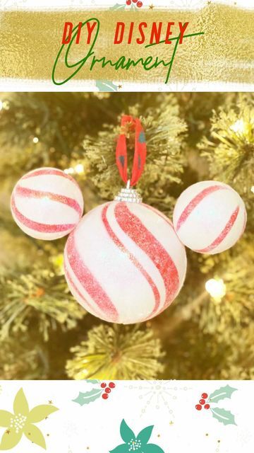 Irma | Everyday Mom Style on Instagram: "DIY Disney Ornament 🎄 It’s time to deck the halls! 🎄 I’ve teamed up with some mamas to get into the holiday spirit & share some DIY ornament ideas! I am getting ready to do a Mickey Garland for my porch and needed some Mickey ornaments to go with the theme. I found this pack of candy cane ornaments from Hobby Lobby and I just knew they would be perfect for this DIY! Supplies ♦️ One Larger Ornament for the head ♦️Two smaller ornaments for the ears ♦ Diy Ornament Ideas, Mickey Ornaments, Mickey Garland, Disney Ornaments Diy, Disney Princess Diy, Mickey Mouse Christmas Tree, Candy Cane Ornaments, Season Decor, Diy Ornament