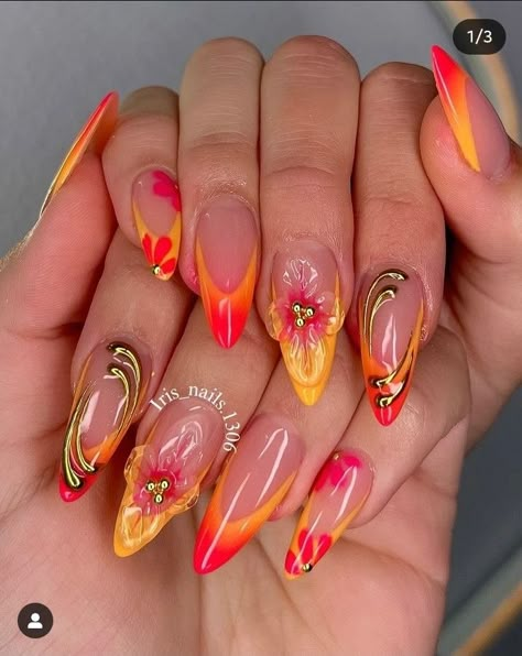 Almond Floral Nails, Nails Shape Coffin, Pink Nails Fall, Pointy Almond, Shirt Nails, Nails Shape, Wow Nails, Ideas Uñas, Trending Nails