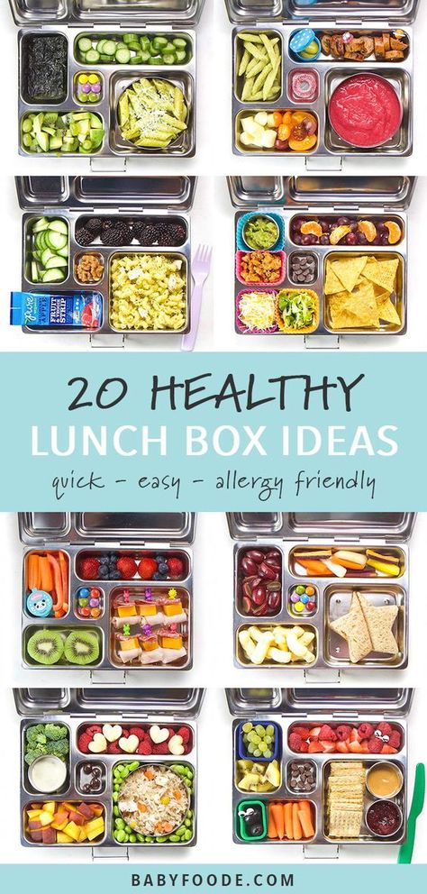 These 20 Healthy Lunch Box Ideas for Kids are filled with real-life lunches that my kids loved! Simple and easy to-make lunches that are flavorful, fun and delicious while also being packed with nutrients! I also added allergy-friendly suggestions for each lunch box idea. Great for daycare, preschool or elementary school aged kids! #schoollunch #kidlunch #toddlerlunch Yummy Lunch Box Ideas, Healthy Lunch Kids School, Healthy Snacks For Daycare, Simple School Lunches For Kids, Fun School Lunches For Kids, Simple Lunches For Kids, Preschool Lunches Ideas, Aldi Lunch Ideas For Work, Preschool Lunch Box Ideas