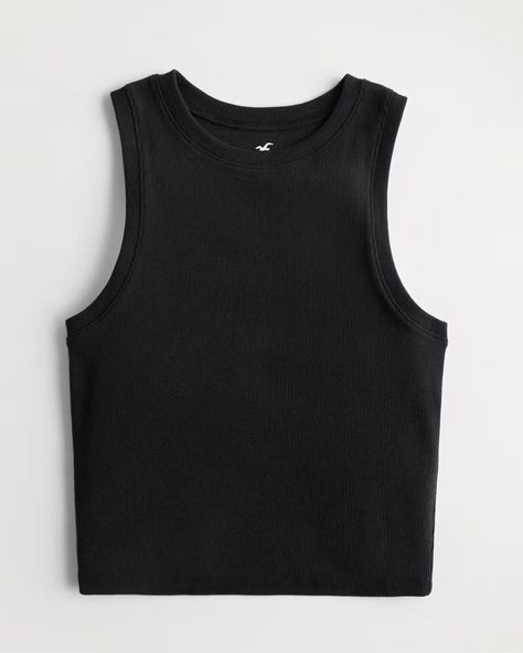 Ribbed High-Neck Tank | Hollister (US) Hollister Tank Tops, Baseball Outfit, Black Sleeveless Top, Cute Preppy Outfits, Early Fall Outfit, High Neck Tank, Outfit Inspiration Fall, Cute Crop Tops, Black Tank Top