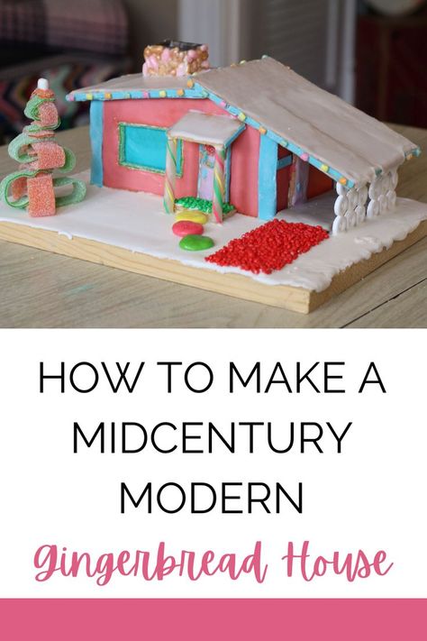 Check out these photos of an adorable and colorful midcentury modern gingerbread house, showing midcentury home architecture. Retro Gingerbread House, Frank Lloyd Wright Gingerbread House, Mcm Gingerbread House, Midcentury Modern Gingerbread House, Gingerbread House Modern, Mid Century Gingerbread House, Mid Century Modern Gingerbread House, Starbucks Gingerbread House, Gingerbread House Castle