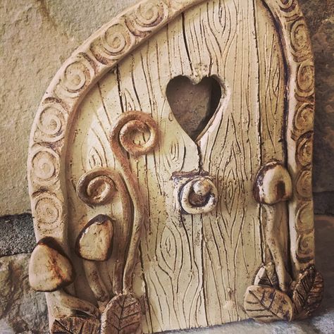 Fairy door /ceramic fairy door/ handmade door/ outdoor accessories/garden ornament Ceramic Fairy Doors, Mythical Sculpture, Clay Fairy Door, Ceramic Fairy House, Pottery Fairy, Ceramic Fairy, Clay Fairy, Unicorn And Fairies, Clay Fairy House