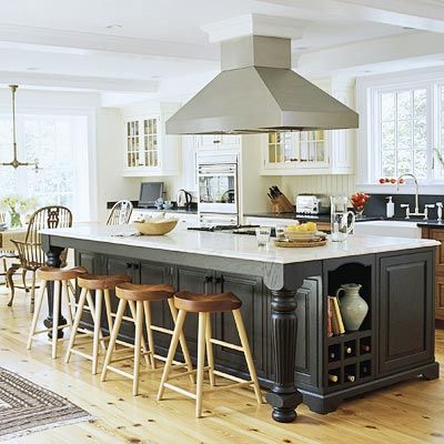 Oversize Island-I love the idea of having the family gather at the island while I am cooking. Kitchen Island With Cooktop, Island With Stove, Kitchen Island With Stove, Kitchen Layouts With Island, Large Kitchen Island, Eclectic Kitchen, Kitchen Island With Seating, Island With Seating, Kitchen Island Design