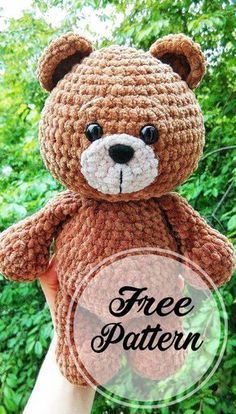 Crocheted Teddy Bear, Crochet Teddy Bear Pattern Free, Crochet Brown, Teddy Bear Patterns Free, Bear Patterns Free, Crochet Bear Patterns, Crochet Teddy Bear Pattern, Confection Au Crochet, Pola Amigurumi