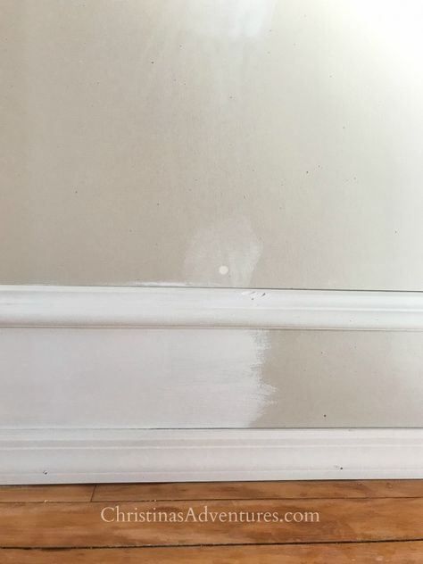 paint trick with faux trim to create a wider trim Faux Baseboard Trim, Faux Baseboards, Faux Trim Molding, Faux Trim With Paint, Vintage Baseboards And Trim, Old Baseboards And Trim, How To Make Trim Look Wider, Extend Baseboards, How To Repaint Trim