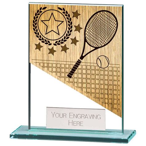 Tennis Trophy, Sports Trophies, Glass Plaques, Glass Awards, Engraved Plates, Special Symbols, Awards Trophy, Sports Images, Name Plate