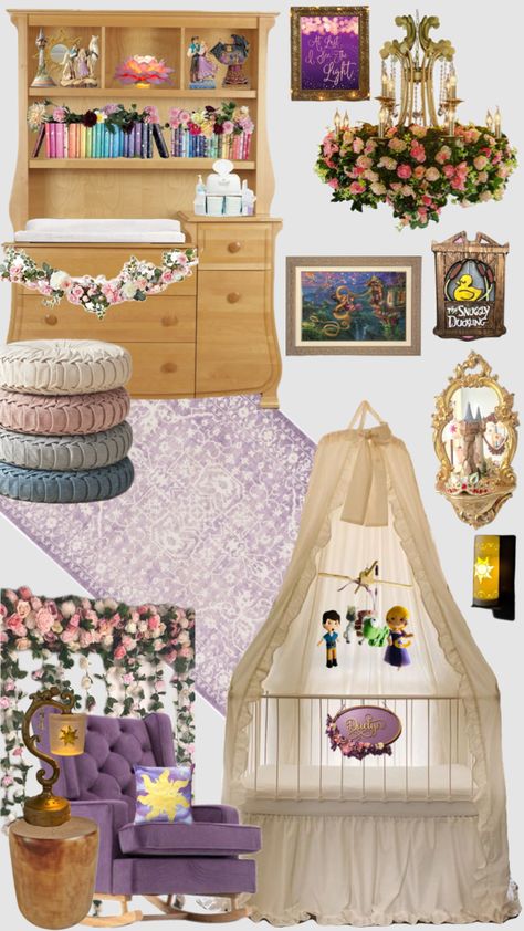 Tangled Nursery #tangled #tanglednursery #rapunzel #tangledaesthetic #disney #nurseryinspo #nursery Tangled Inspired Nursery, Tangled Bedroom Aesthetic, Tangled Inspired Room, Tangled Themed Nursery, Rapunzel Themed Room, Maeve Nursery, Tangled Nursery Theme, Tangled Room Decor, Rapunzel Room Decor