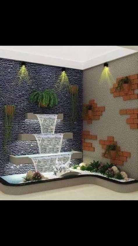 Small Wall Fountain, Waterfall Outside House, Balcony Fountain Ideas, Fountain With Plants, Wall Fountain Ideas, Granite Waterfall, Indoor Wall Fountains, Outdoor Wall Fountains, Water Fountain Design