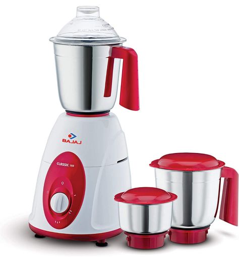 Bajaj Classic Mixer Grinder 750W,  3 Jars  (White and Maroon) Bosch Mixer, Mixer Grinder, Sandwich Makers, Kitchen Mixer, Induction Cooktop, Stove Top Espresso, Small Kitchen Appliances, Electric Kettle, Drip Coffee Maker