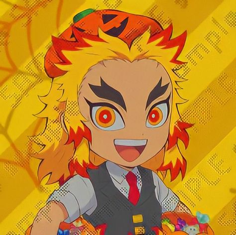 kyojuro rengoku halloween icon - demon slayer / kny Halloween Rengoku, Chibi Matching Pfp, Chibi Rengoku, Demon Slayer Halloween, Matching Halloween Pfp, Chibi Halloween, Icon Halloween, Halloween Icon, Rengoku Kyojuro