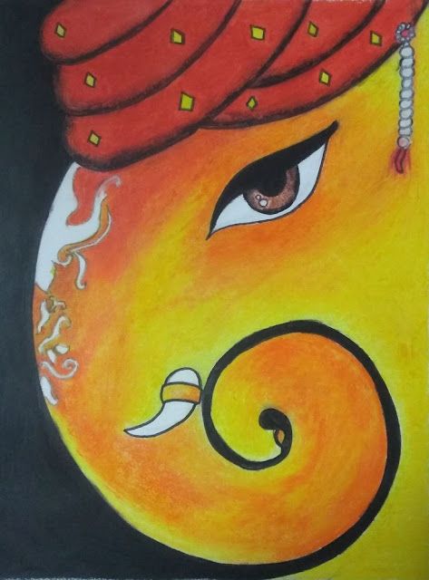 Unique Oil Pastel Drawings, Ganesh Ji Oil Pastels Drawing, Ganesha Easy Painting, Ganesh Oil Pastel Drawing, Ganesha Oil Pastel Drawings, Easy Ganesha Drawing For Kids, Ganesh Drawing For Kids, Ganesh Drawing Easy, Ganpati Drawing Easy