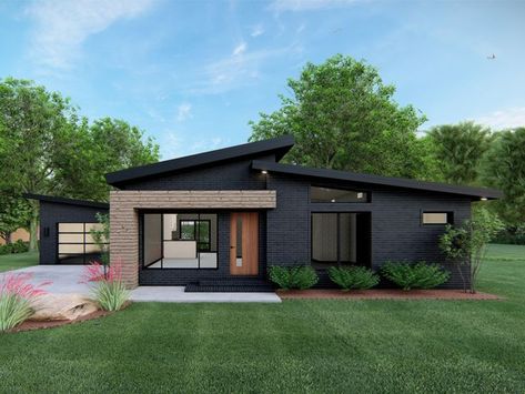 Pelan Rumah Kecil, Rumah Moden, Small Modern House Plans, Skillion Roof, Pelan Rumah, Contemporary House Exterior, Small Modern Home, Casa Country, Modern Style House Plans