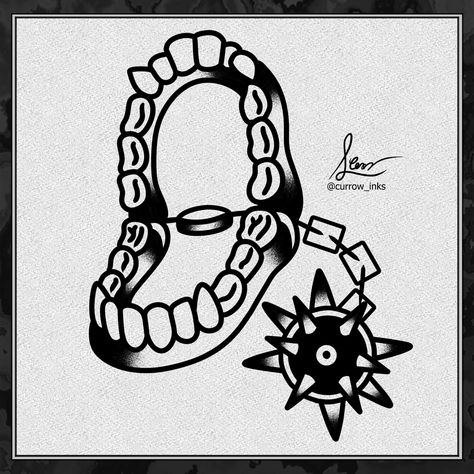 Tradition Black And Grey Tattoo, American Traditional Tattoos Black Grey, Bear Trap Tattoo, Black And Gray Traditional Tattoo Flash, American Traditional Flash Black And White, B&w Traditional Tattoos, Bear Trap, Traditional Tattoo Design, Line Art Tattoos